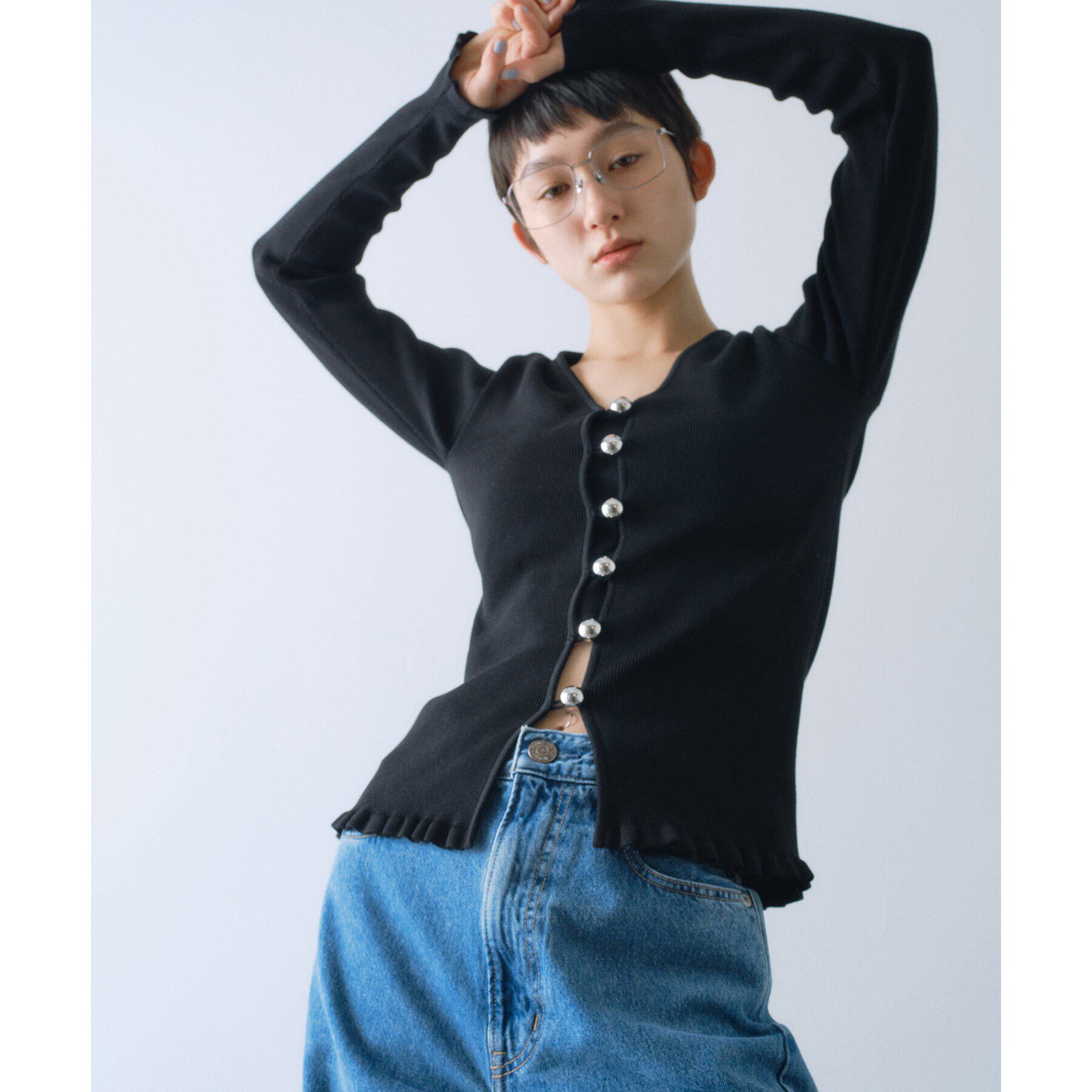 CODE A「metal buttons knit cardigan」|カーディガン|ブラック(019)