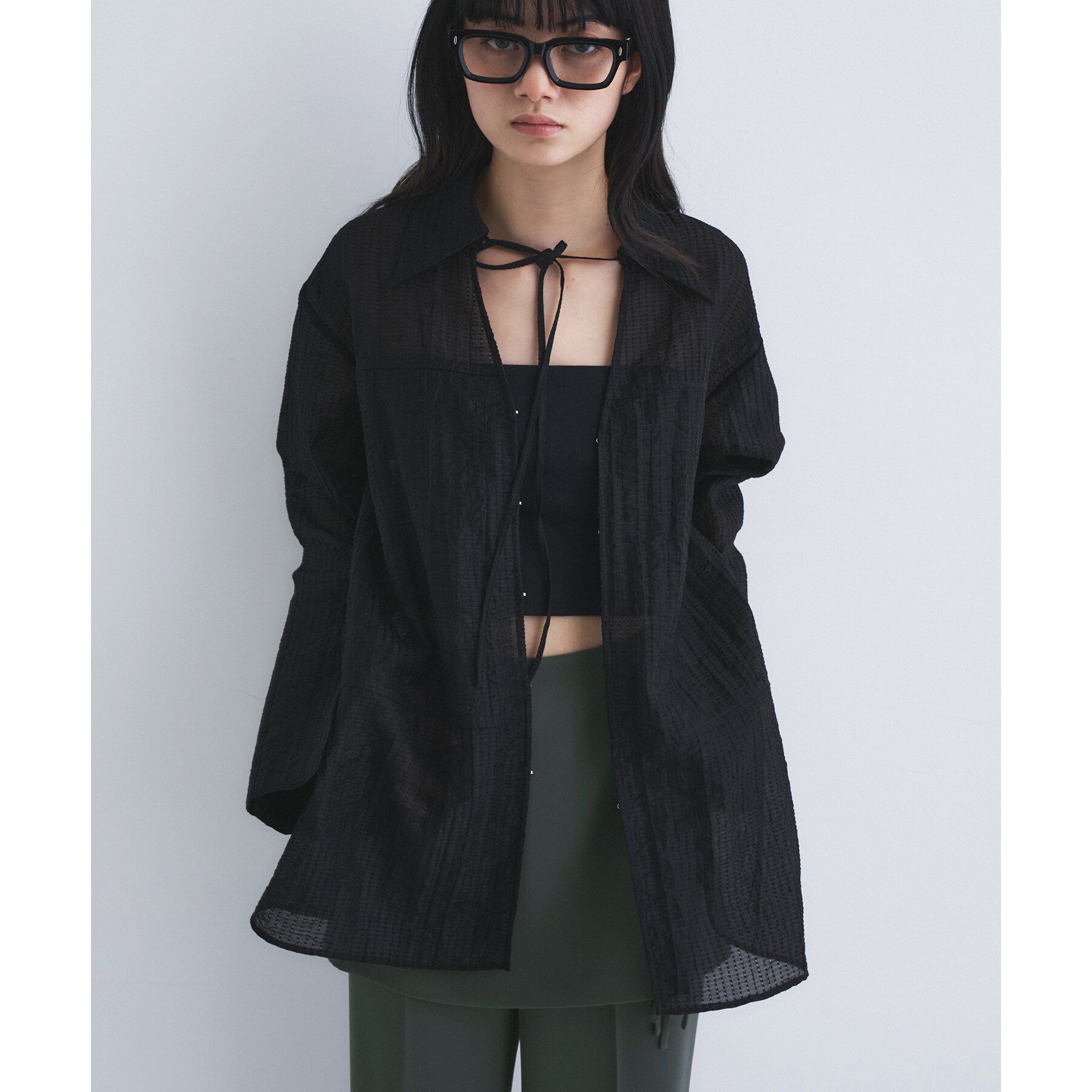 CODE A「point neck ribbon shirts」|シャツ・ブラウス|ブラック(019)