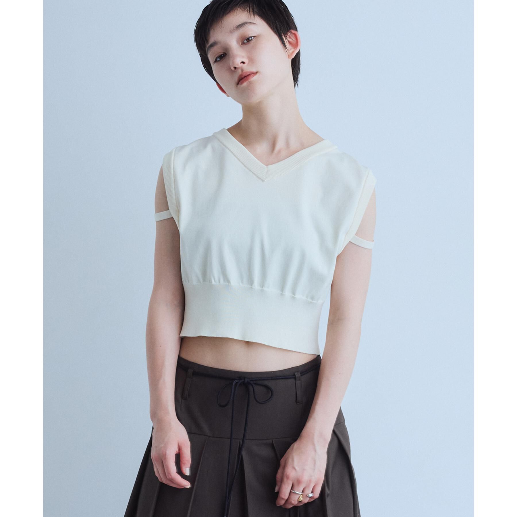 CODE A「design short vest」|ニット・セーター|アイボリー(004)