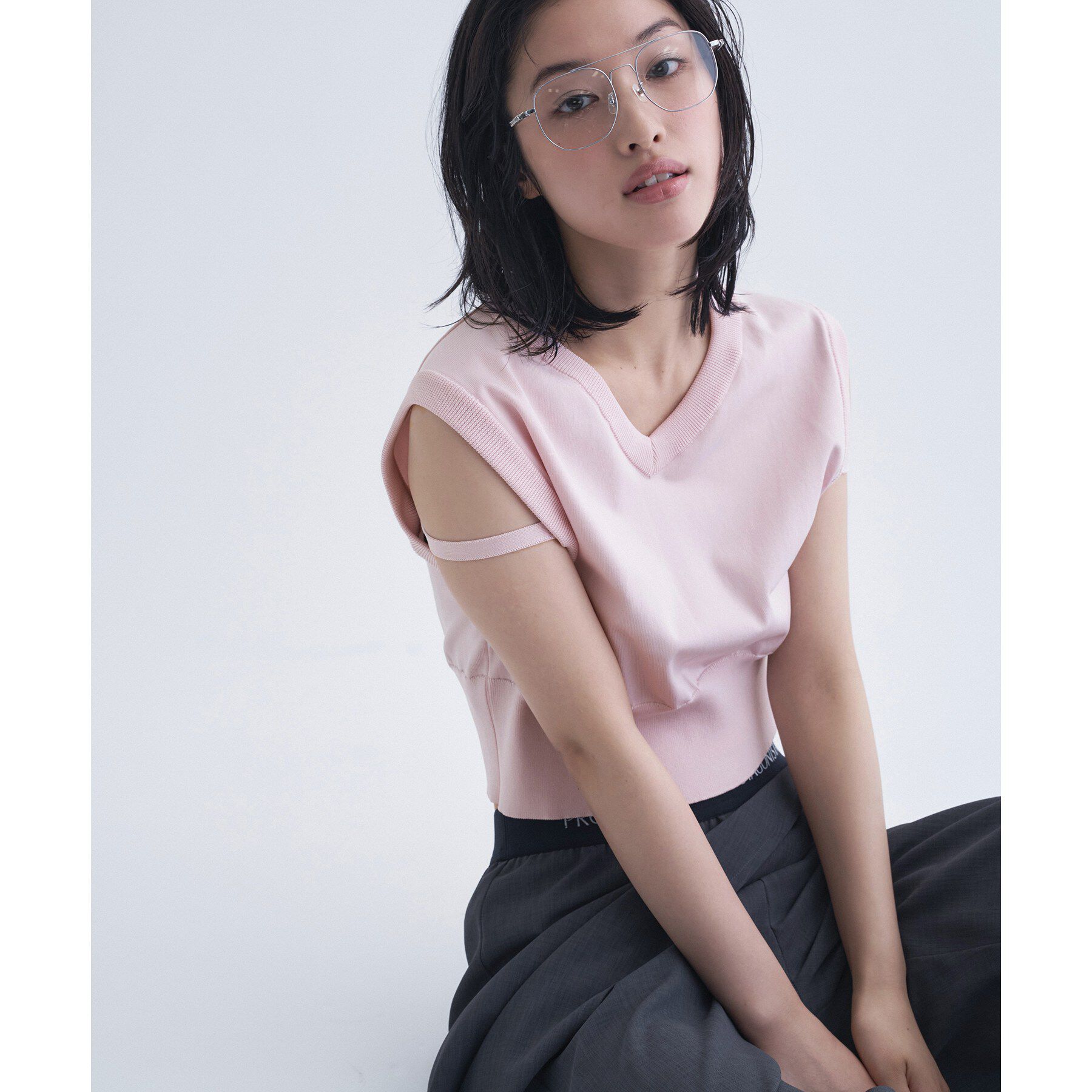 CODE A「design short vest」|ニット・セーター|ライトピンク(070