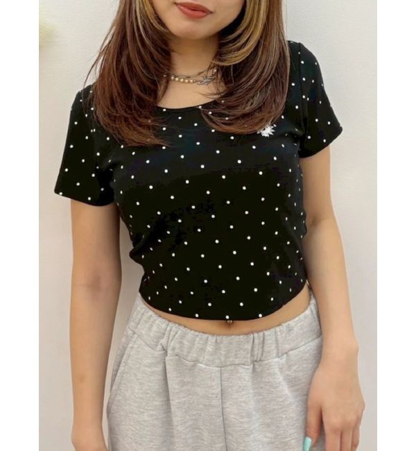 EVRIS「ドットSUNNYショートTシャツ」|Tシャツ・カットソー|ブラック