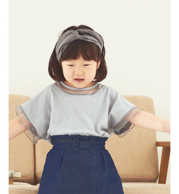 ikka kids「【キッズ】ドットチュール切り替えTシャツ（120~160cm）」|Tシャツ・カットソー|グレイ