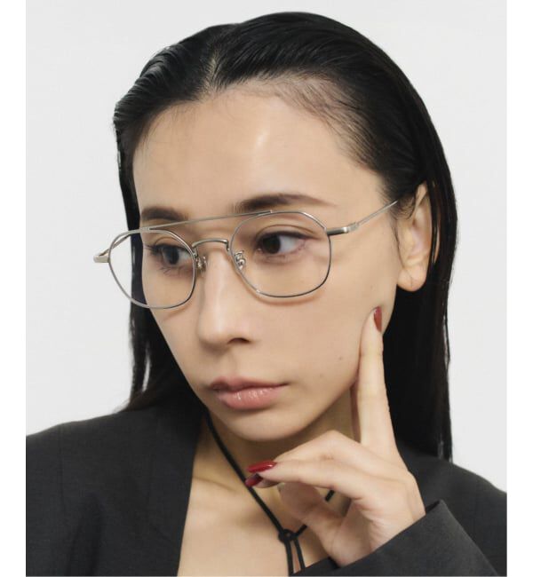  「[黒石奈央子さん ｺﾗﾎﾞ] Zoff｜Naoko Kuroishi メガネ | ツーブリッジ メタル 伊達・度付き レンズ交換券付」|メガネ|シルバー
