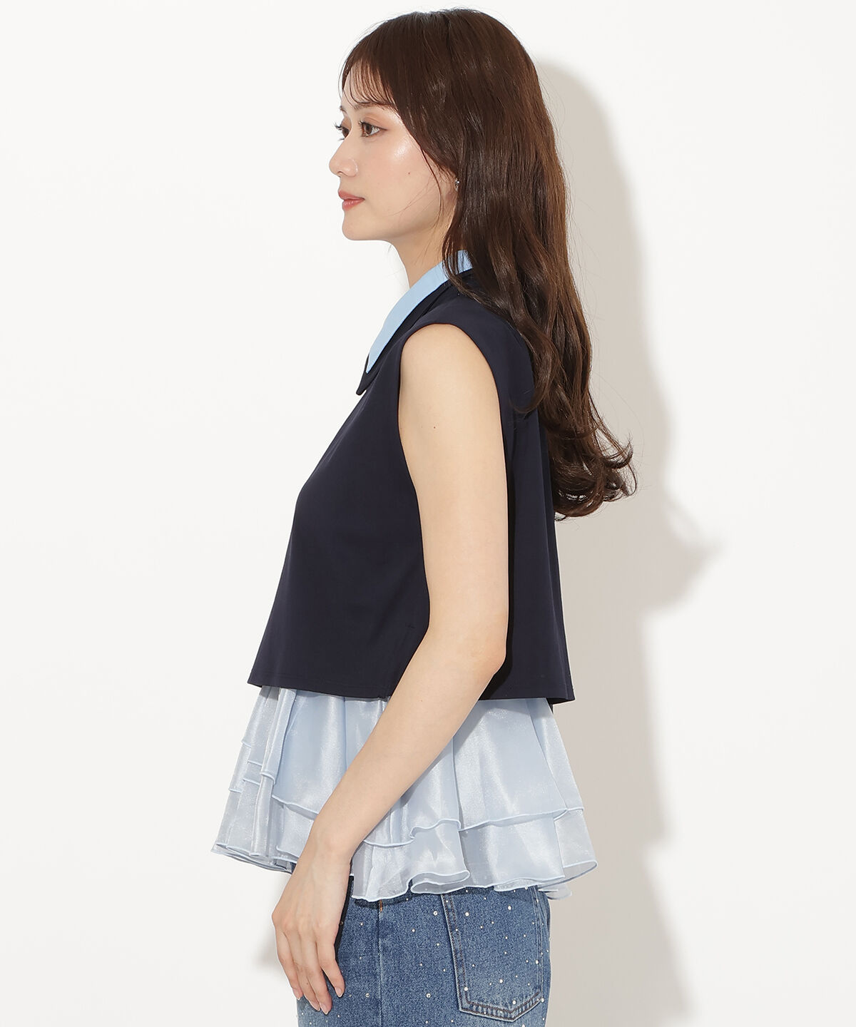 アンドクチュール「Wカラーフレンチスリーブカットプルオーバー&times;キャミセット」|Tシャツ・カットソー|