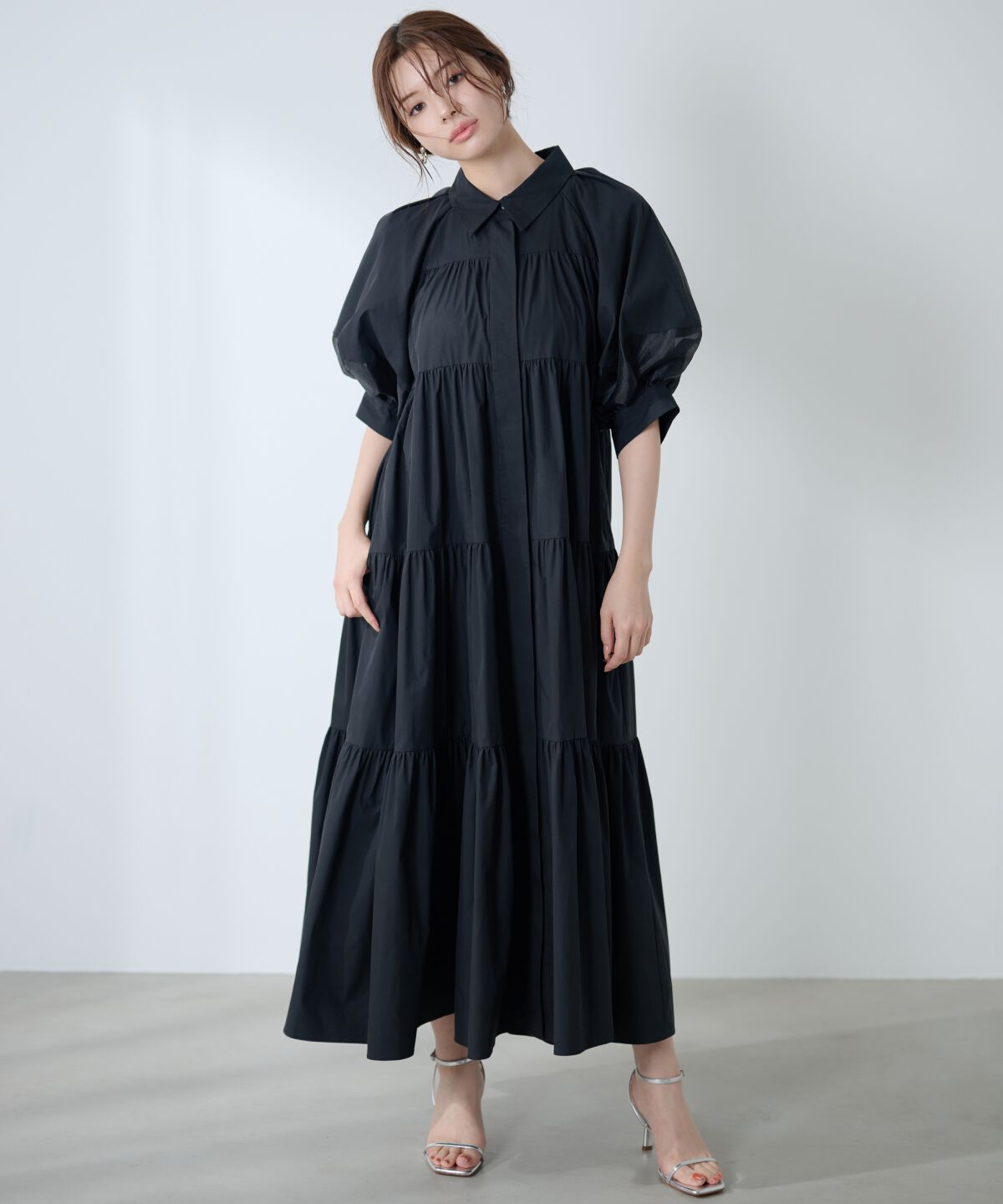 アンドクチュール「袖シアーシャツワンピース」|ワンピース|