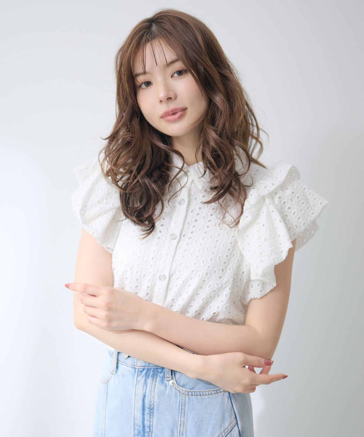 アンドクチュール「オーバーレース袖タックブラウス」|シャツ・ブラウス|
