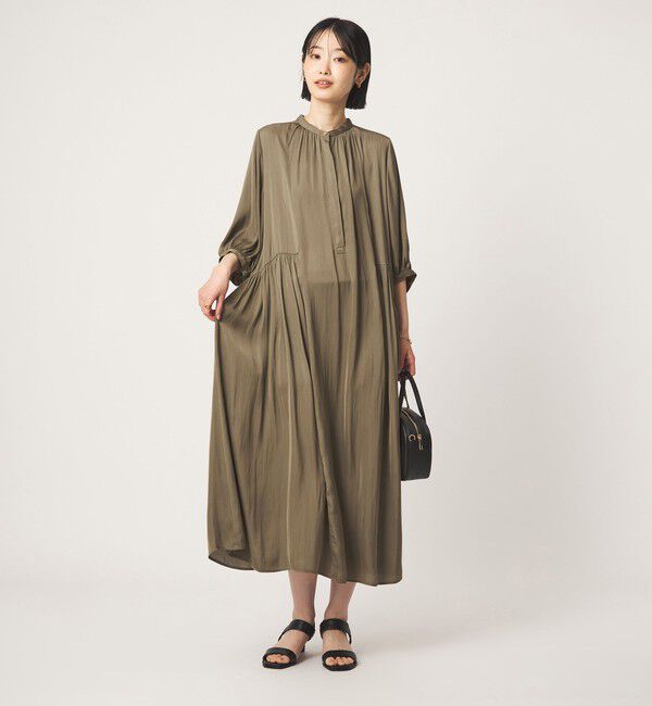 UNITED ARROWS green label relaxing「サテン ギャザー ショートスリーブ ワンピース 2」|ワンピース|