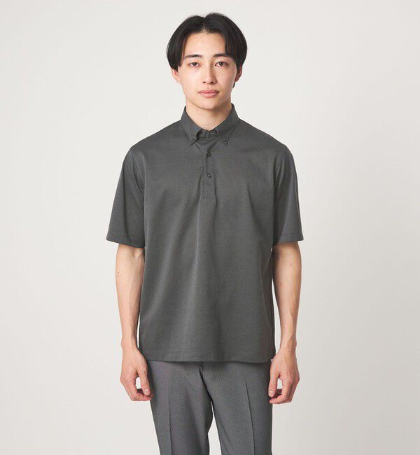 UNITED ARROWS green label relaxing「コットン ポリエステル ジャカード ナロー ボタンダウン ポロシャツ」|ポロシャツ|DK.GRAY