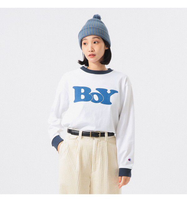BEAMSBOY「【別注】Champion / BOYロゴ リンガーTシャツ」|Tシャツ・カットソー|WHITE