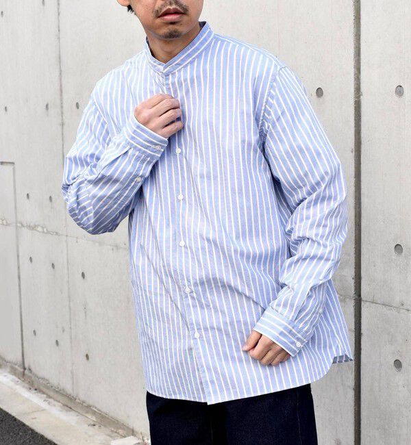 SHIPS any「SHIPS any:〈洗濯機可能〉ストライプ / ソリッド リラックス バンドカラー シャツ 26AW◆」|シャツ・ブラウス|ブルー
