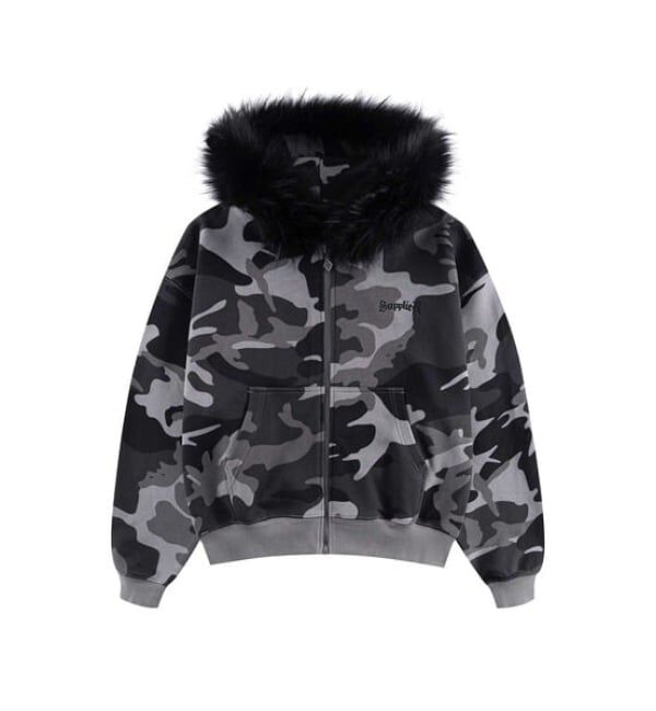 JOINT WORKS「SUPPLIER / サプライヤー Camouflage Faux Cross Zip Hoodi」|パーカー|ブラック