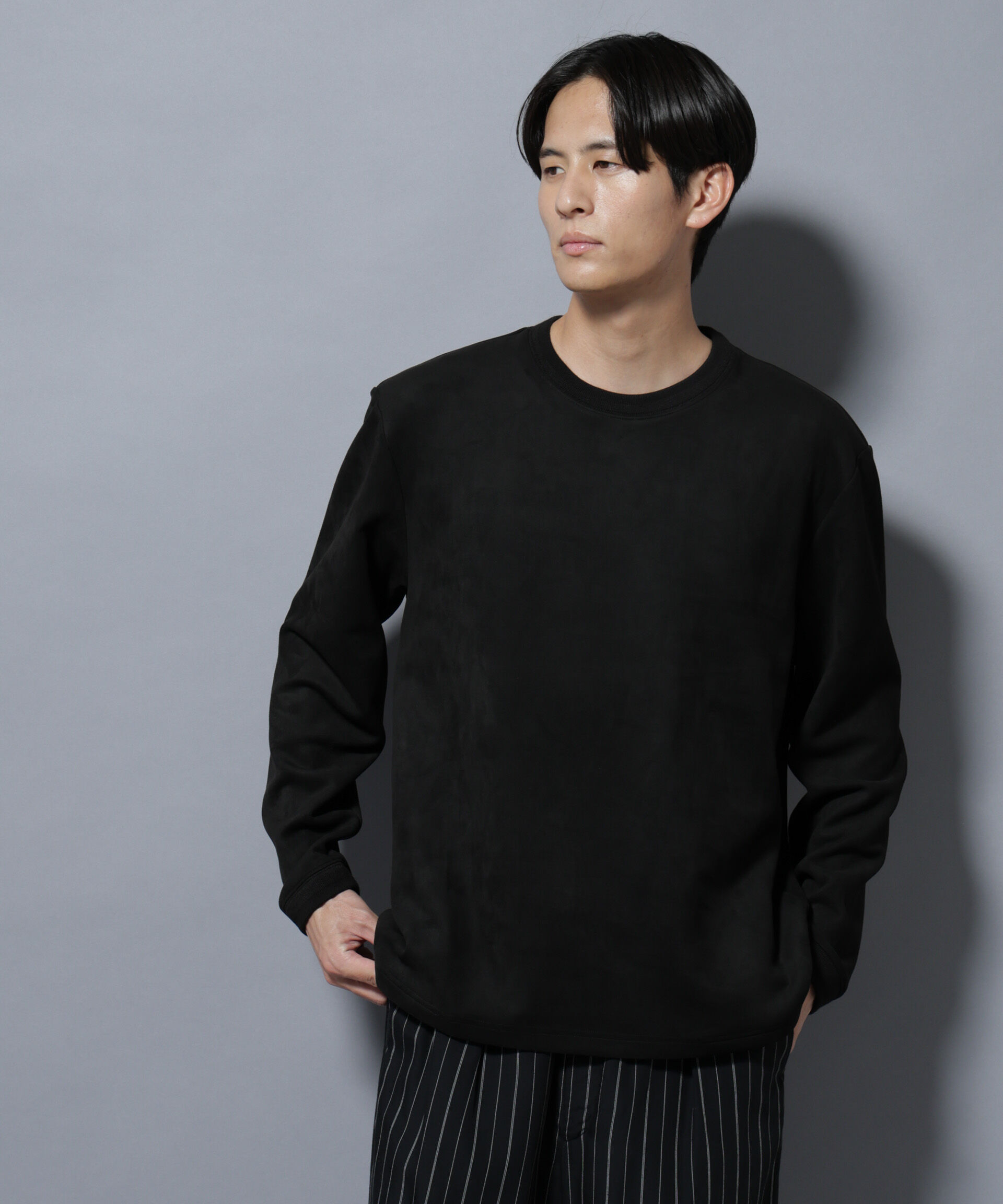 nano･universe「フェイクスエードプルオーバー 長袖」|Tシャツ・カットソー|ブラック
