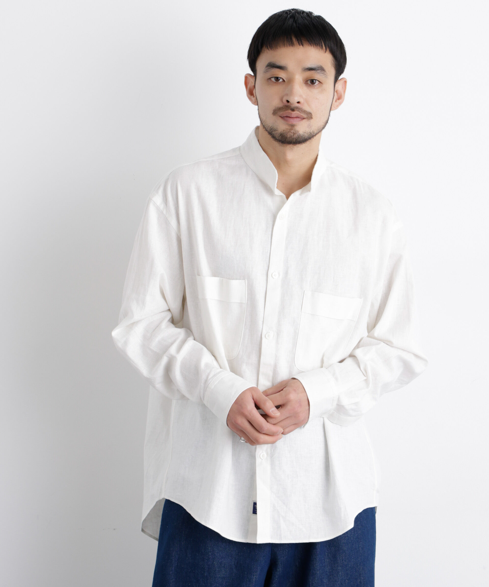 NANO universe「「FRENCH LINEN」リネンコットンスタンドシャツ」|シャツ・ブラウス|ホワイト