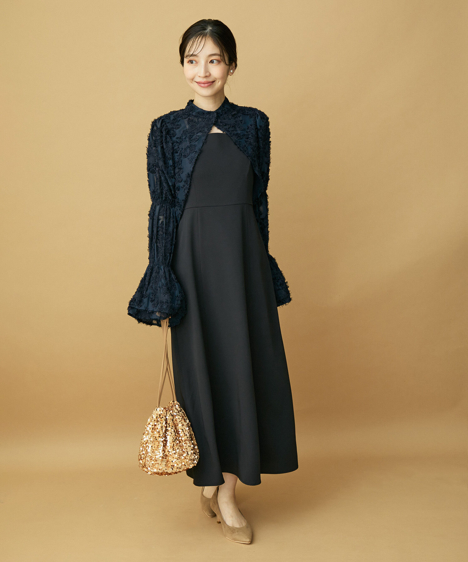 VIS「【VIS DRESS】シャーリングボレロセットワンピース」|ワンピース|