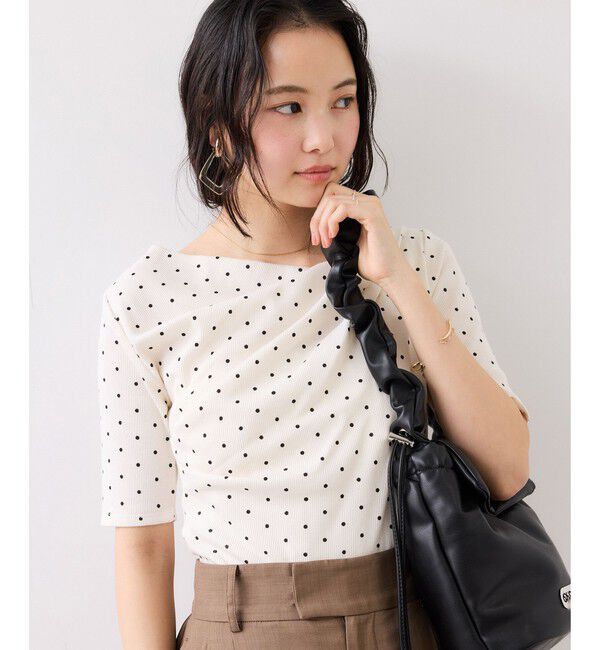 VIS「ドット＆無地テレコリブハーフスリーブドレーププルオーバー」|Tシャツ・カットソー|