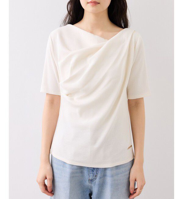 VIS「ドット＆無地テレコリブハーフスリーブドレーププルオーバー」|Tシャツ・カットソー|