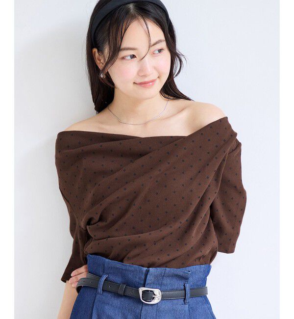 VIS「ドット＆無地テレコリブハーフスリーブドレーププルオーバー」|Tシャツ・カットソー|