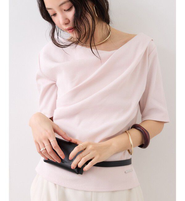 VIS「ドット＆無地テレコリブハーフスリーブドレーププルオーバー」|Tシャツ・カットソー|ピンク(63)