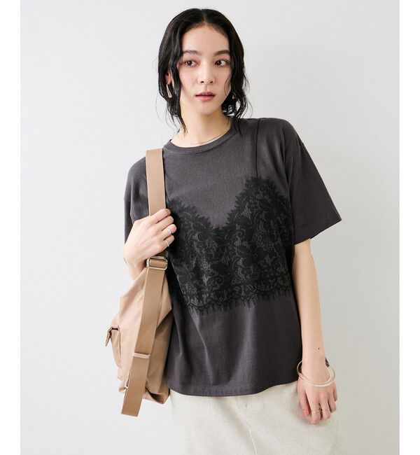 VIS「トロンプルイユプリントTシャツ」|Tシャツ・カットソー|チャコール(06)
