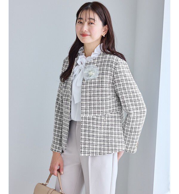 Rope&rsquo;Picnic「【WEB限定カラー】ツイードフレアジャケット/入卒式・セレモニー対応・リンクコーデ」|ノーカラージャケット|