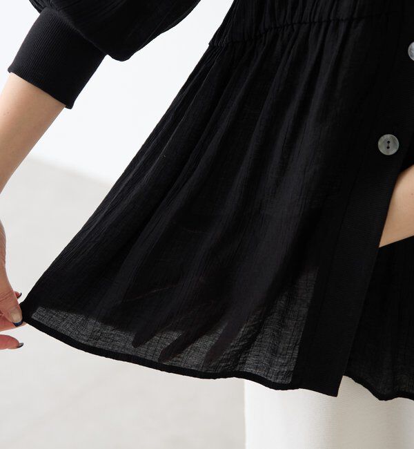  「《1枚で着映える/体型カバー》ギャザー切替シアーシャツカーディガン」|カーディガン|