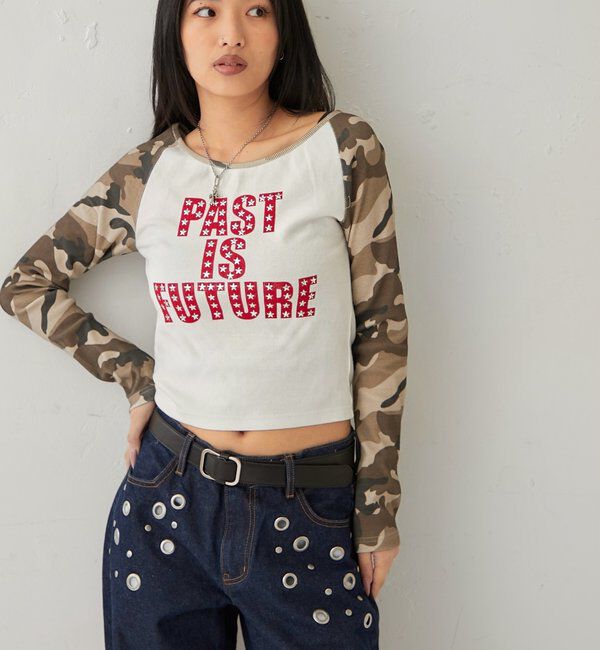  「スタースタッズラグランロゴトップス」|Tシャツ・カットソー|