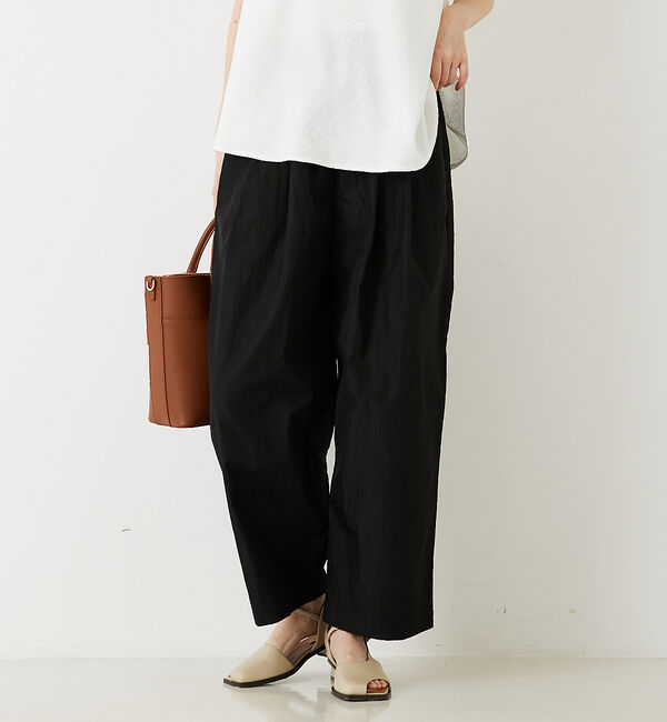 abahouse mavie「シャイニータフタワイドテーパードパンツ」|その他|ブラック