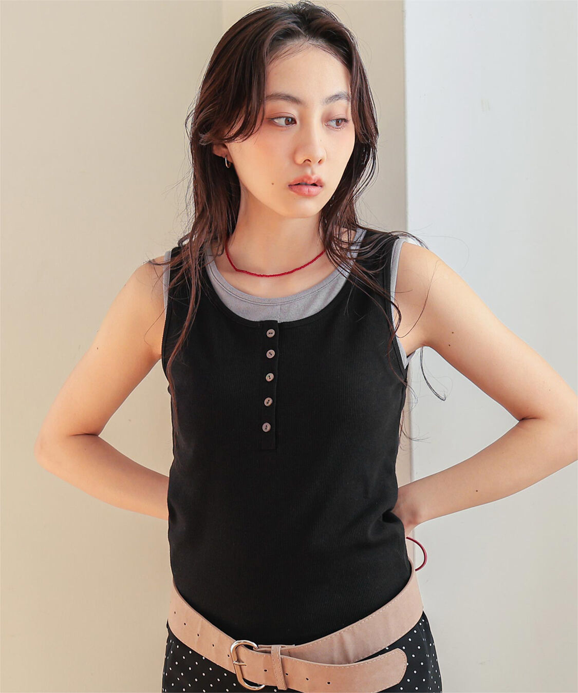 miette「カップ付きレイヤード風タンクトップ」|タンクトップ|ブラック
