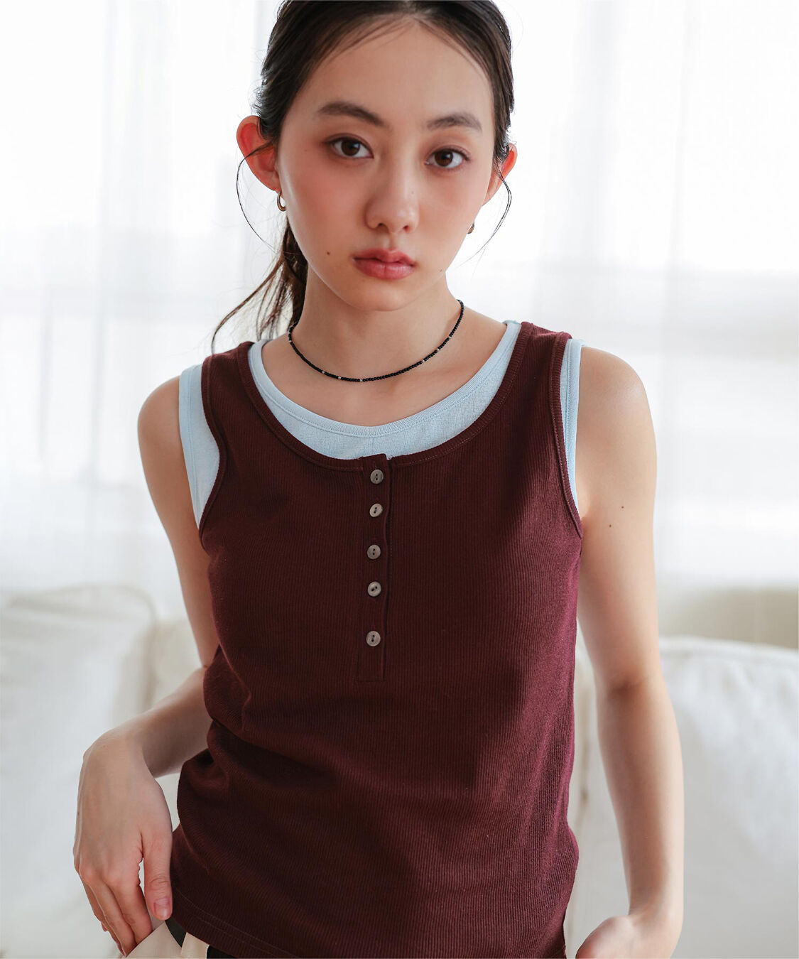 miette「カップ付きレイヤード風タンクトップ」|タンクトップ|ボルドー