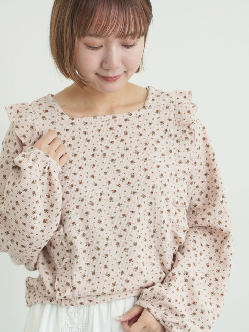 Samansa Mos2「ワッフルローズ柄前後2WAYカットソー」|Tシャツ・カットソー|ピンク