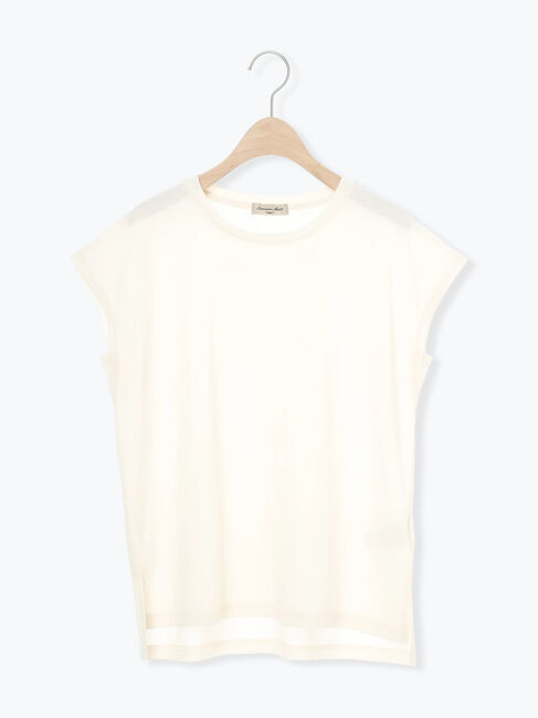 Samansa Mos2「【抗菌、接触冷感】シアー梨地フレンチスリーブTシャツ」|Tシャツ・カットソー|