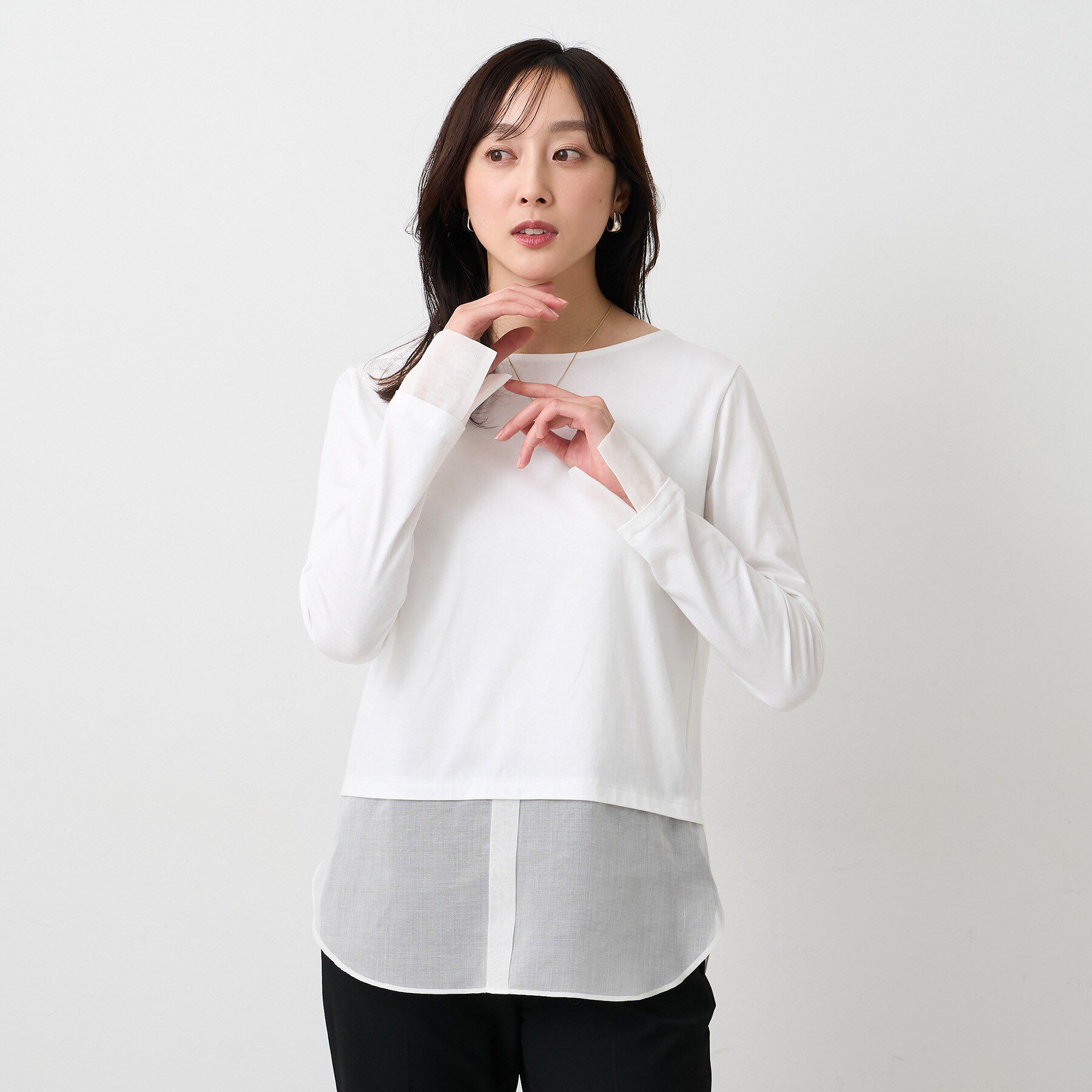 UNTITLED「【洗える/Tシャツ】シャツディテールレイヤードプルオーバー」|Tシャツ・カットソー|