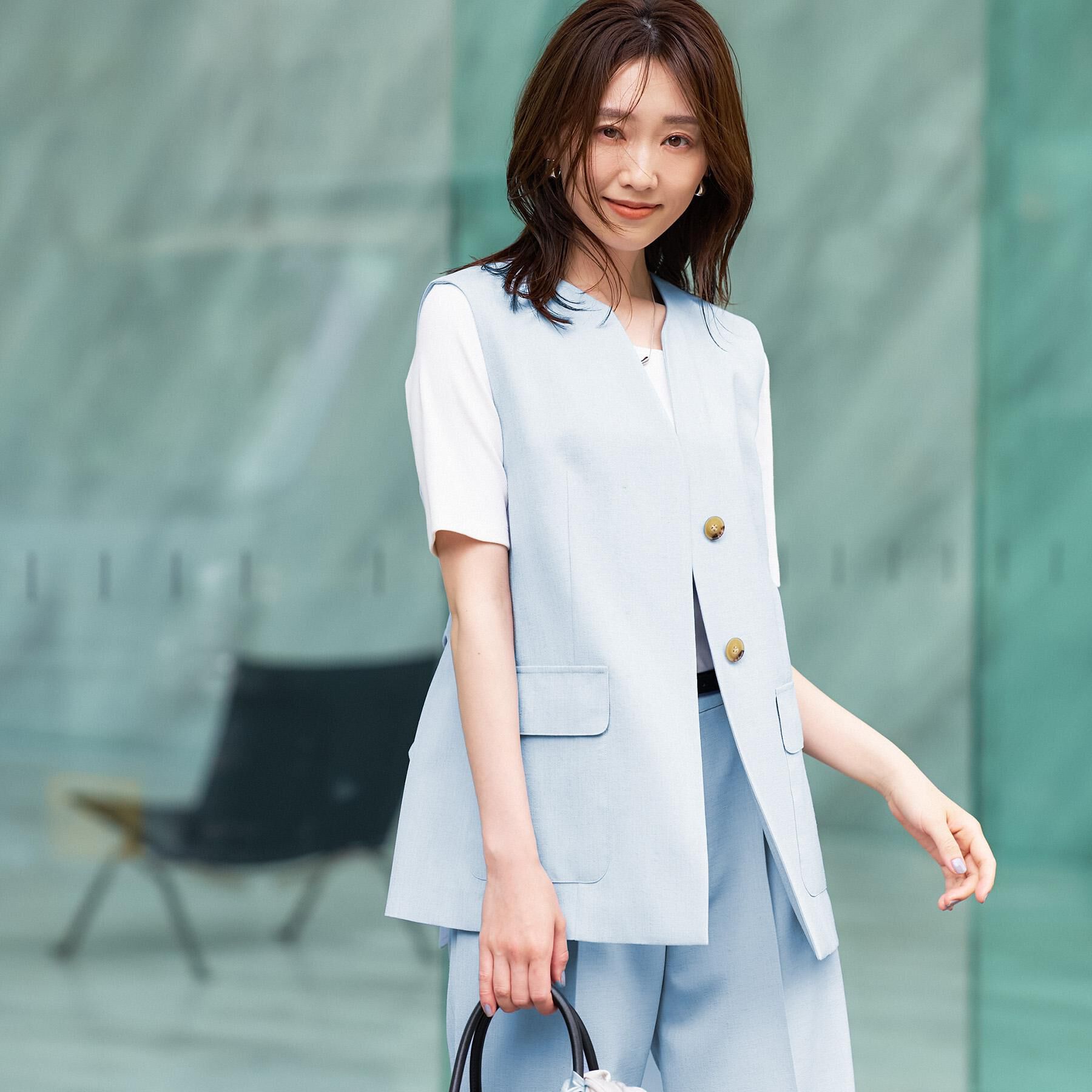 UNTITLED「【セットアップ可/UV/接触冷感】スラブキーネックジレ」|ベスト・ジレ|サックスブルー(09