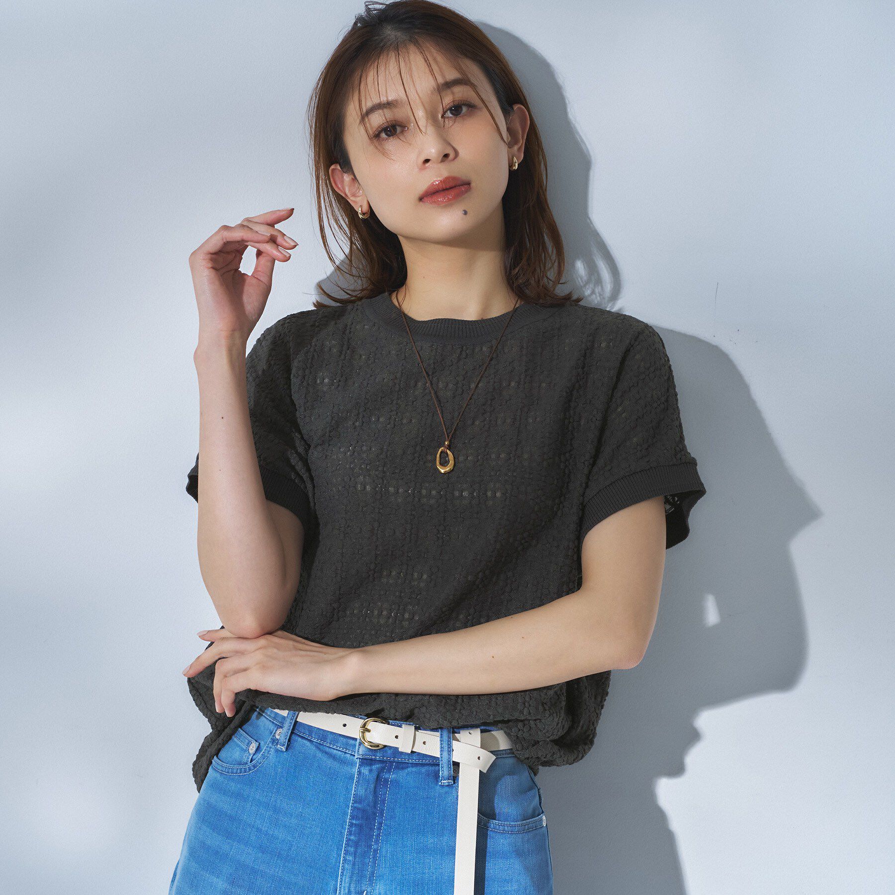 UNTITLED「【洗える／シアー】ミニヨンレースプルオーバー」|Tシャツ・カットソー|チャコールグレー(0