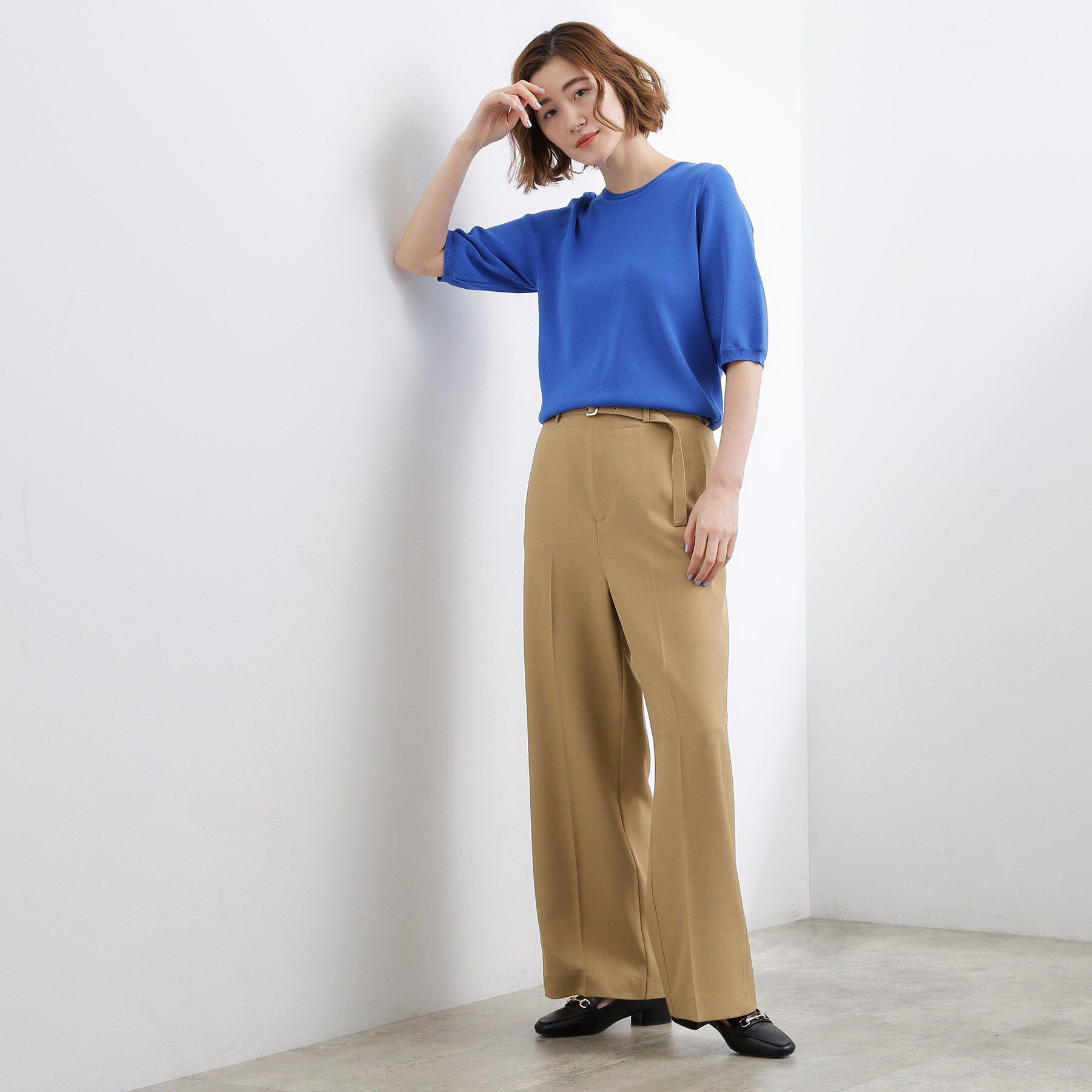 grove「【洗える/お仕事にも】ウエストすっきりベルト付ワイドパンツ」|その他|