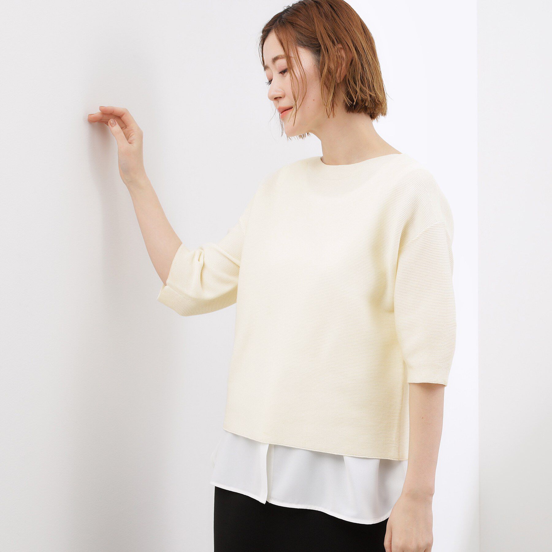 grove「【貴島明日香さん着用／洗濯機OK】レイヤードにもおすすめ、軽やかクロップドニット」|ニット・セーター|