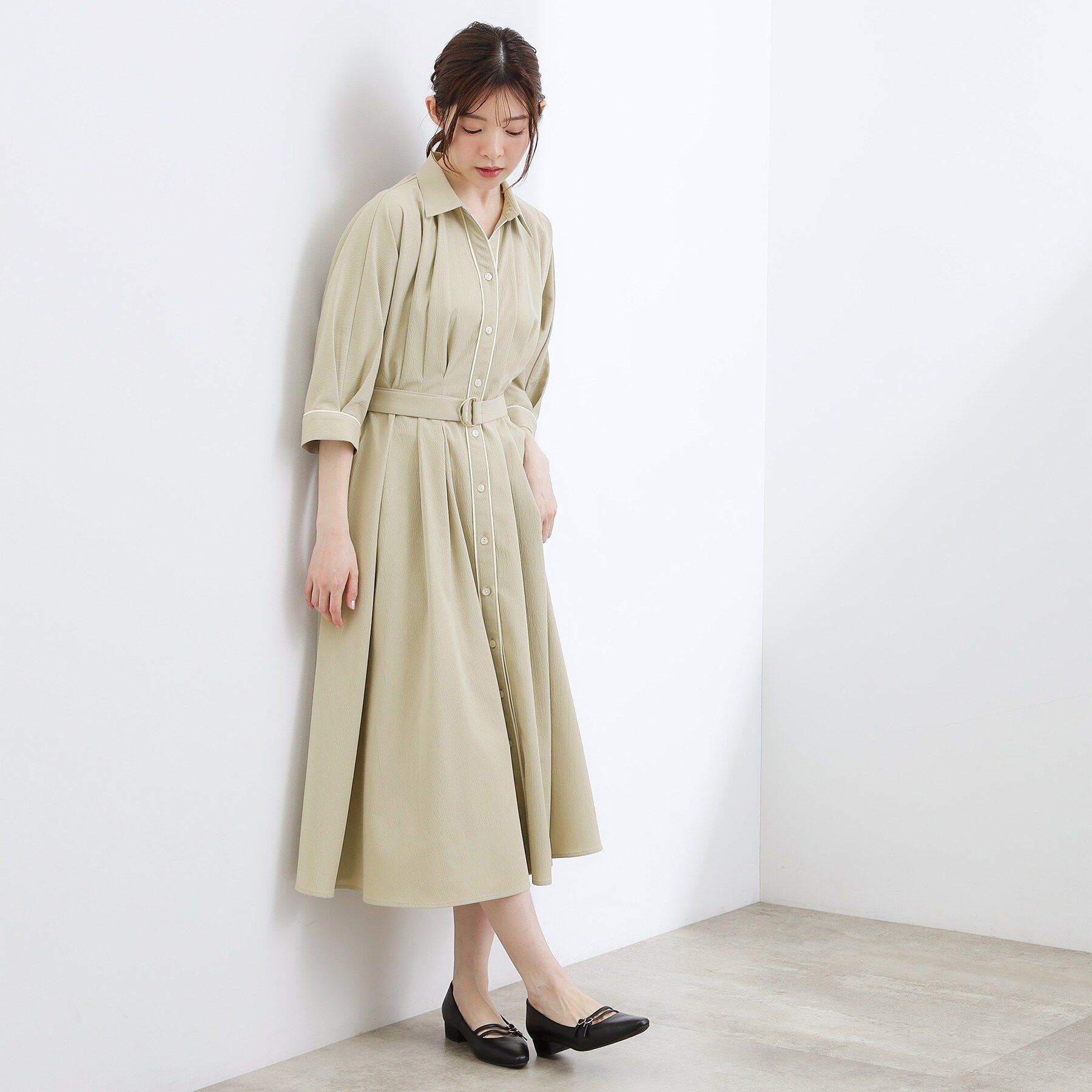 grove「【美シルエット】ウエストタック配色ワンピース」|ワンピース|