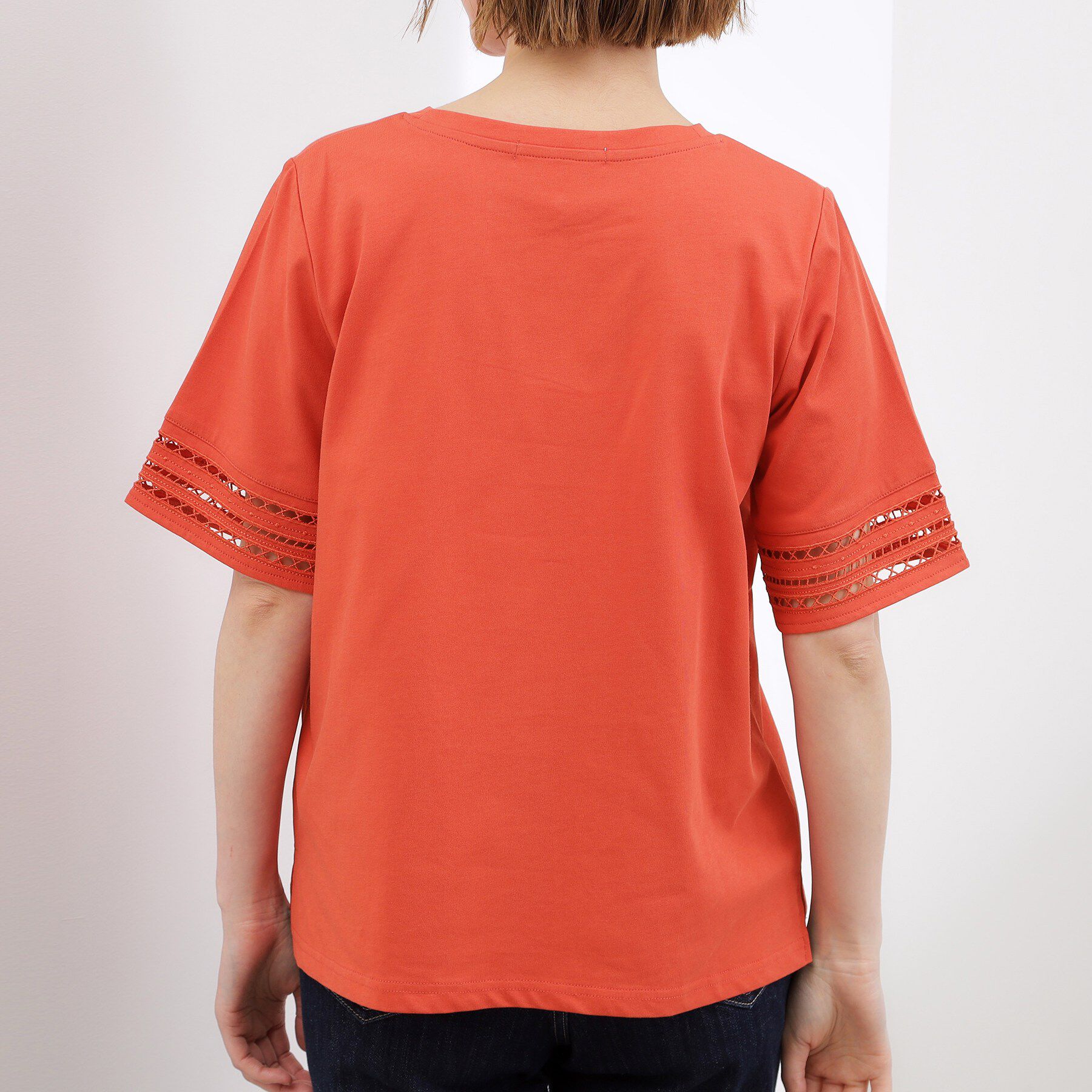 grove「【二の腕カバー/UV・ひんやり】袖口透かし刺繍Tシャツ」|Tシャツ・カットソー|