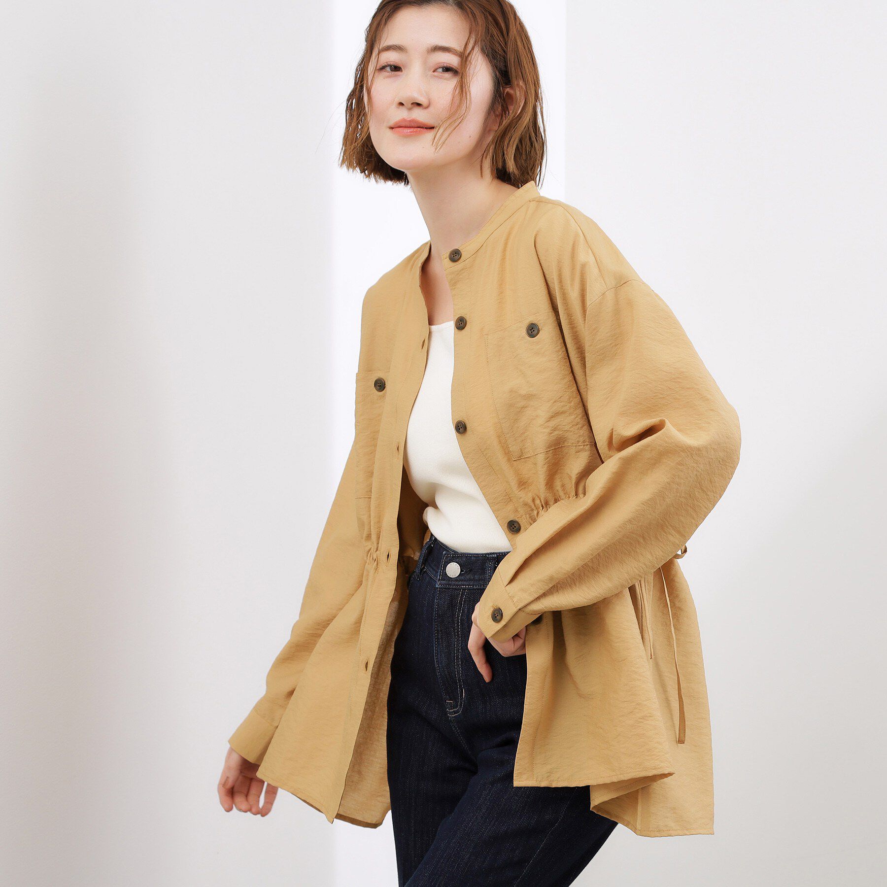 grove「高評価！【体型カバー・洗える】シアーサファリシャツジャケット」|シャツ・ブラウス|キャメル(041)