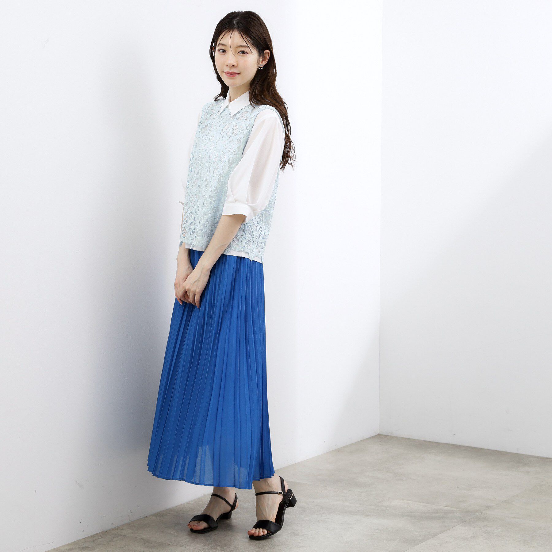 grove「【2点SET・二の腕カバー】レースベスト&times;シアーブラウスSET」|シャツ・ブラウス|