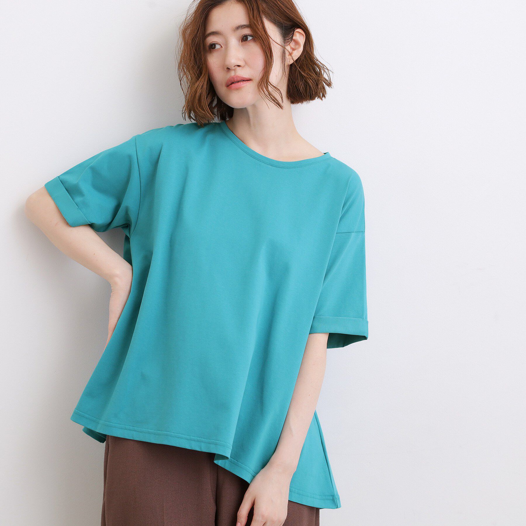 grove「【遮熱／吸水速乾／接触冷感／UVカット】フレアシルエットTシャツ」|Tシャツ・カットソー|ブルーグリーン(09
