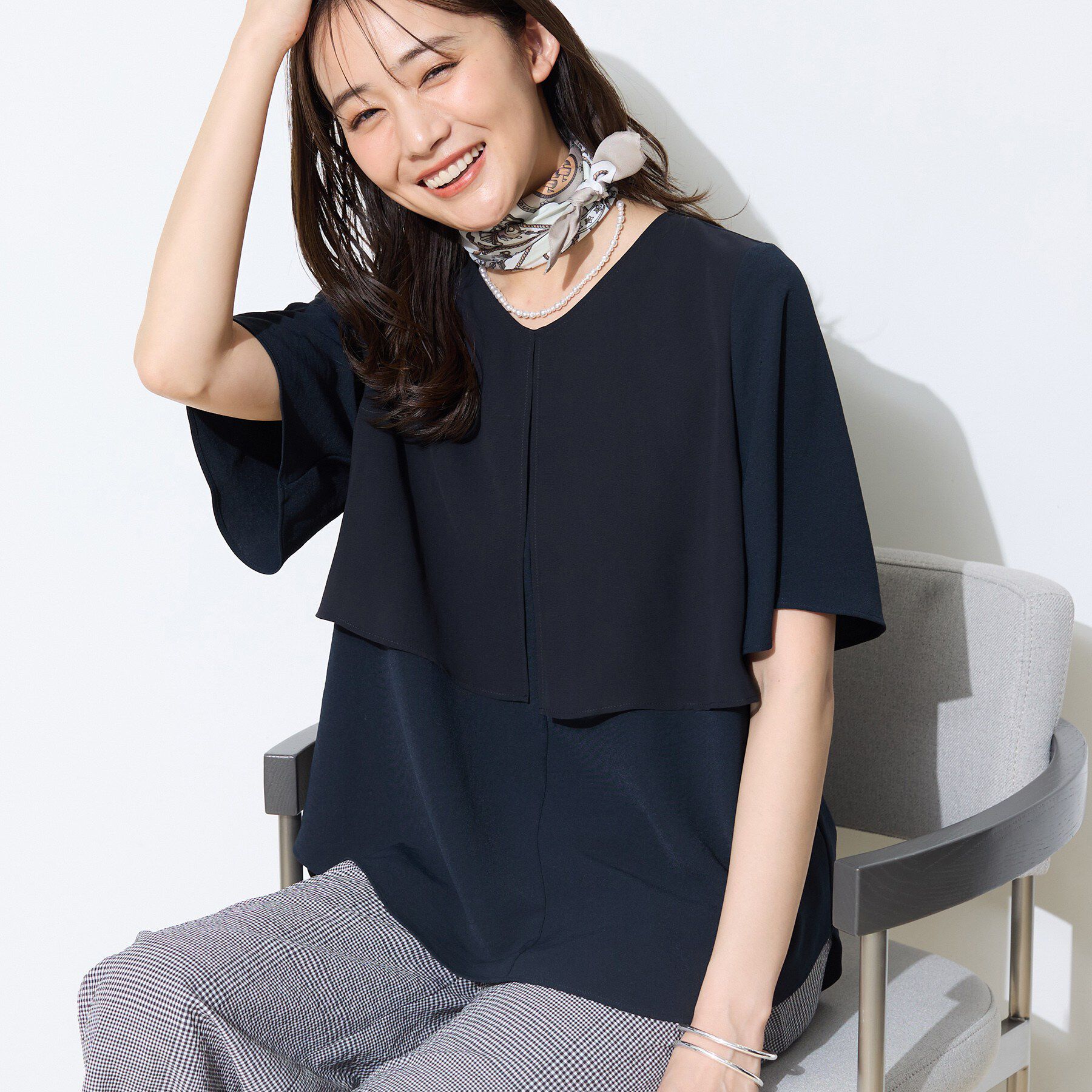 INDIVI「【着る日傘】シフォンドッキングブラウス」|シャツ・ブラウス|ネイビー(094)