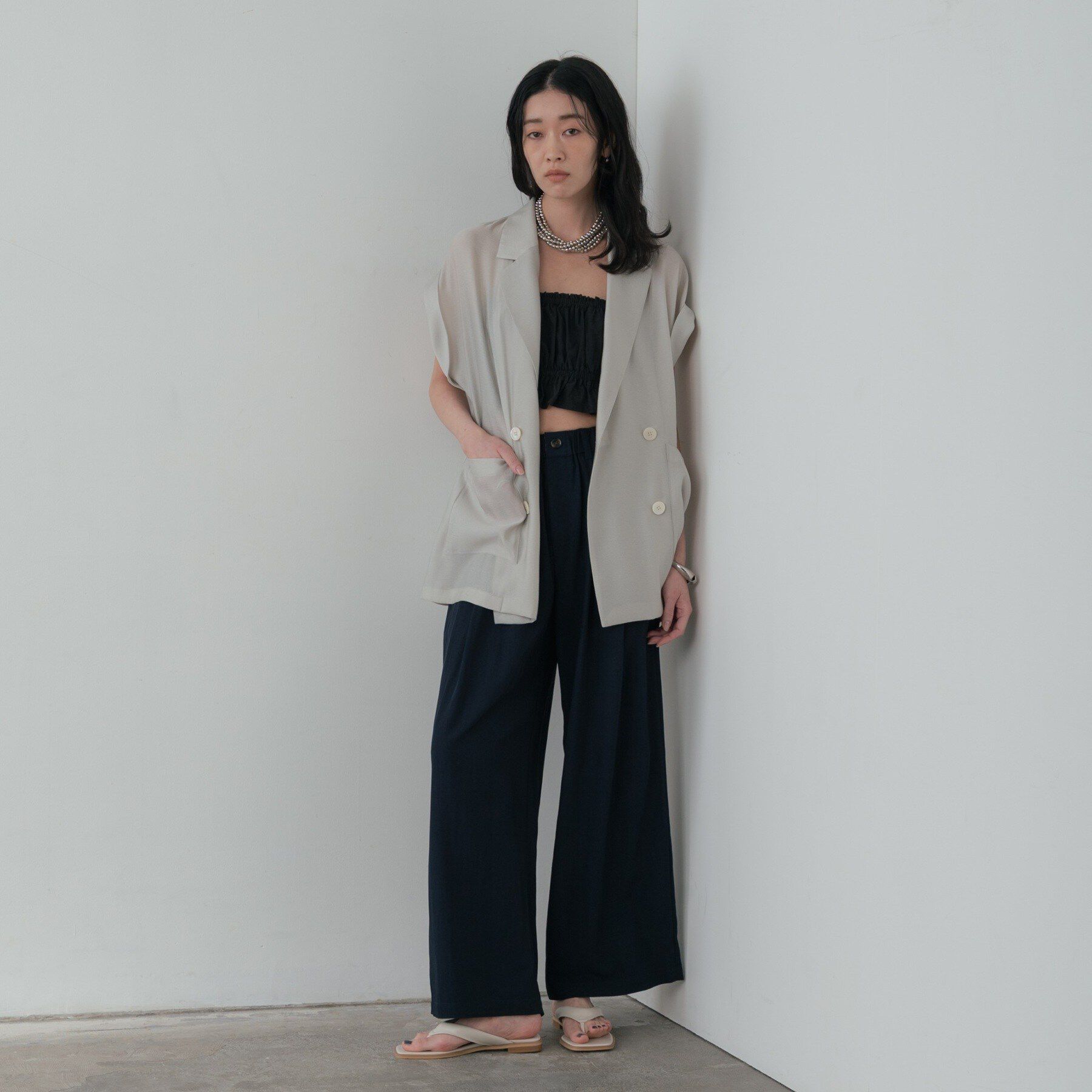 GALLEST「ワッシャーシアー半袖ダブルジャケット」|テーラードジャケット|