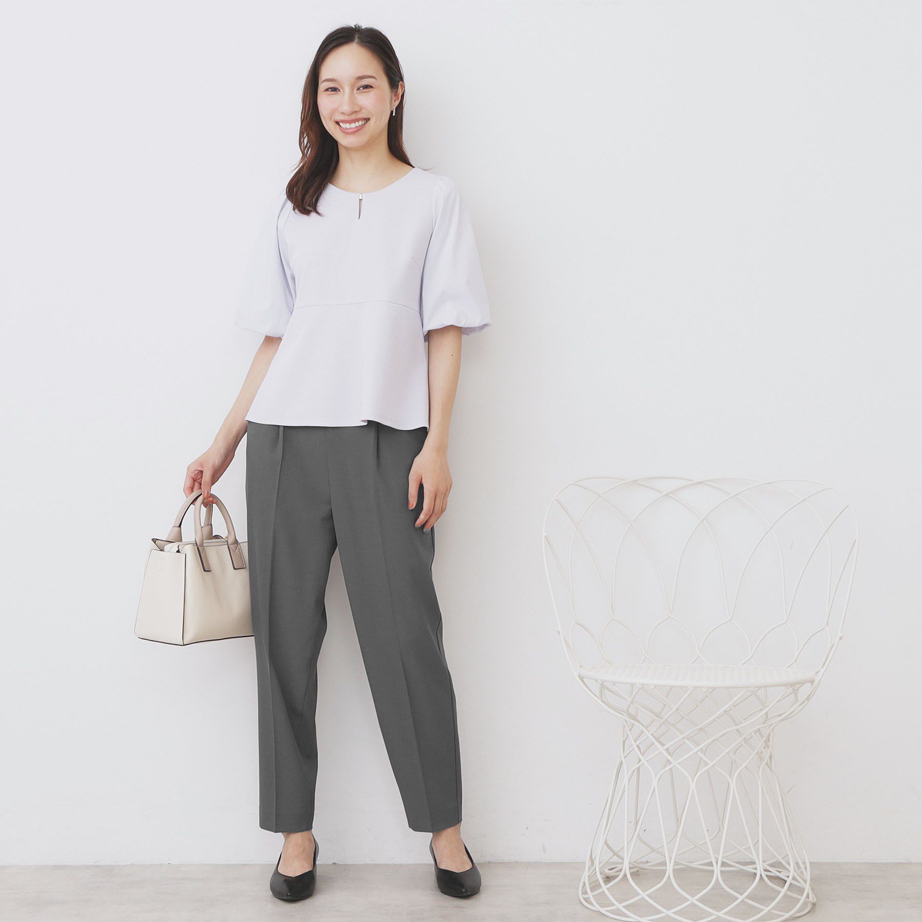 index「《S-LLサイズ》バルーンスリーブペプラムトップス【洗濯機洗い可／接触冷感／UVケア】」|Tシャツ・カットソー|