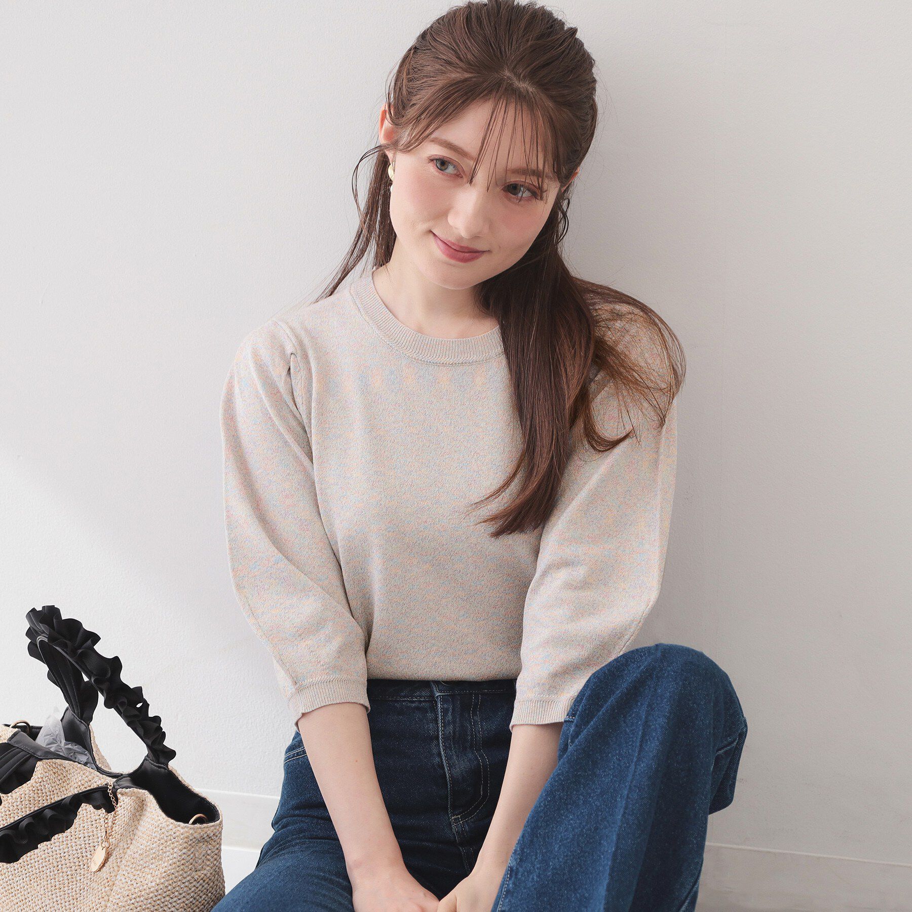index「【UVケア】6分袖タックスリーブニット《洗濯機OK／XS～LL／9col》」|ニット・セーター|ピンク(871)
