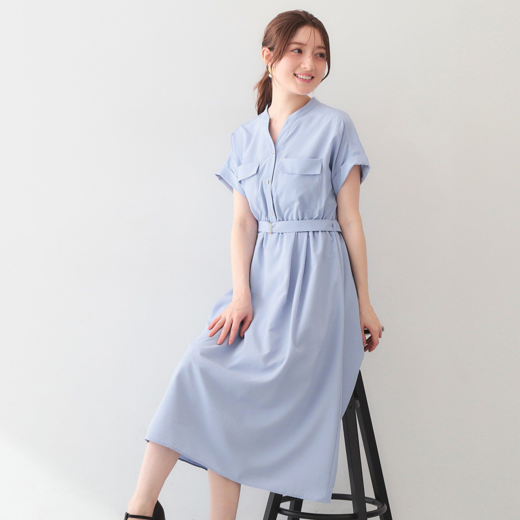 index「ダブルポケットスキッパーワンピース【防シワ／洗濯機OK】《XS～3L／6col》」|ワンピース|サックスブルー(09