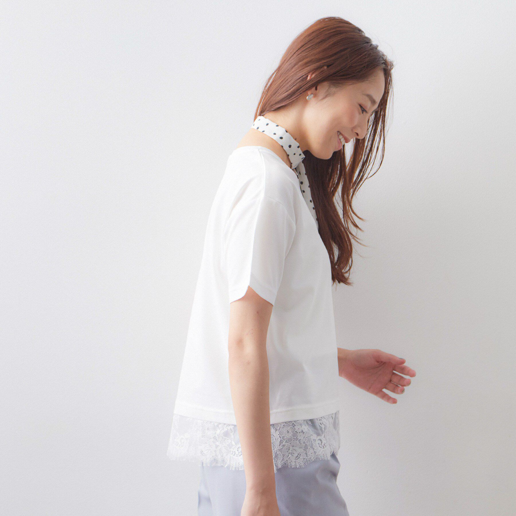 index「【接触冷感／UV】刺繍ロゴ裾レースTシャツ《洗濯機OK》」|Tシャツ・カットソー|