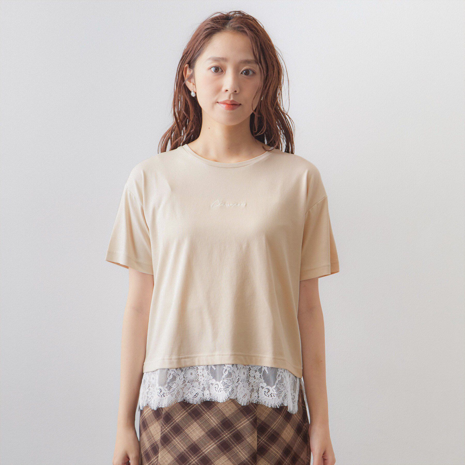 index「【接触冷感／UV】刺繍ロゴ裾レースTシャツ《洗濯機OK》」|Tシャツ・カットソー|