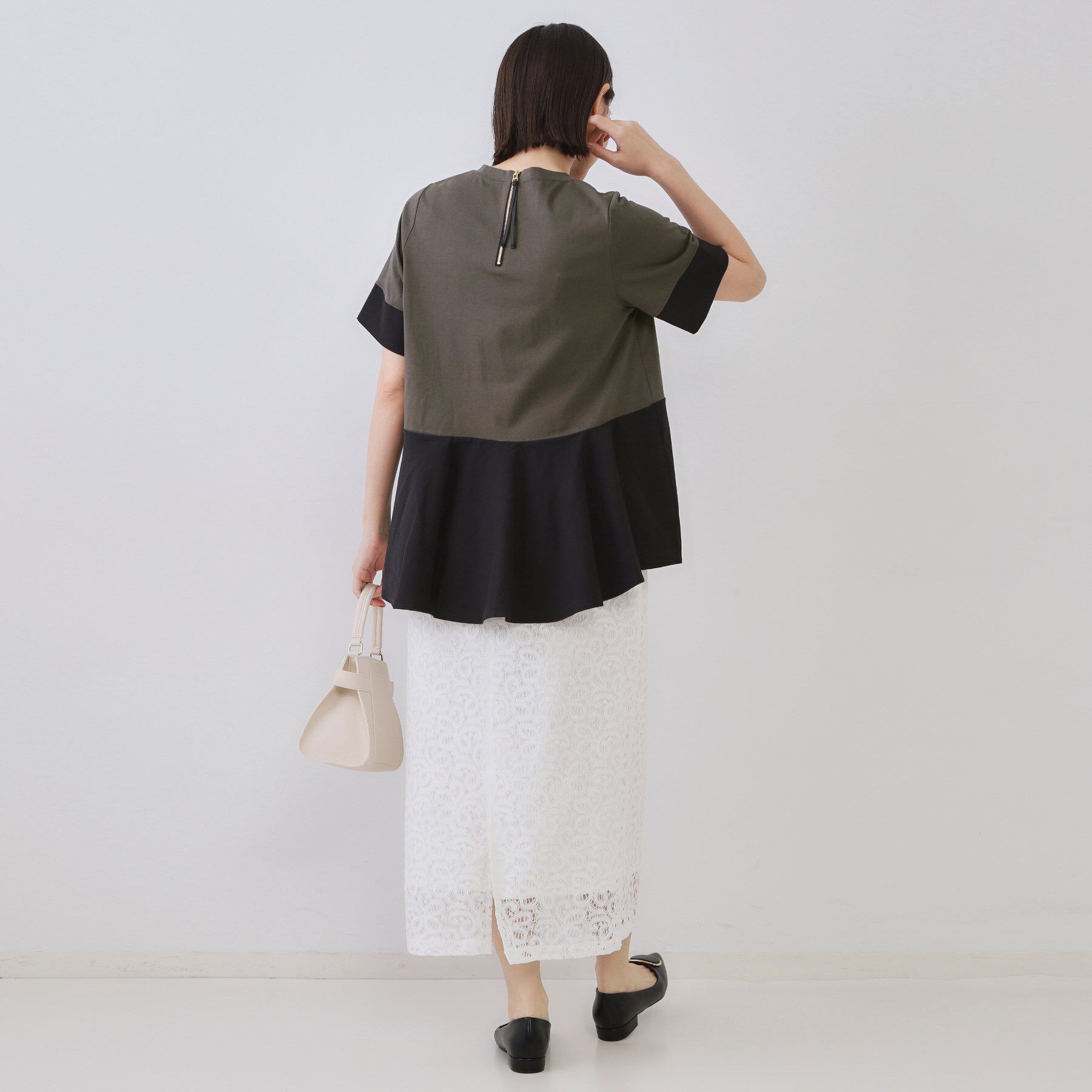 OPAQUE.CLIP「配色フハクドッキングペプラムトップス【洗濯機洗い可／抗ピル】」|Tシャツ・カットソー|