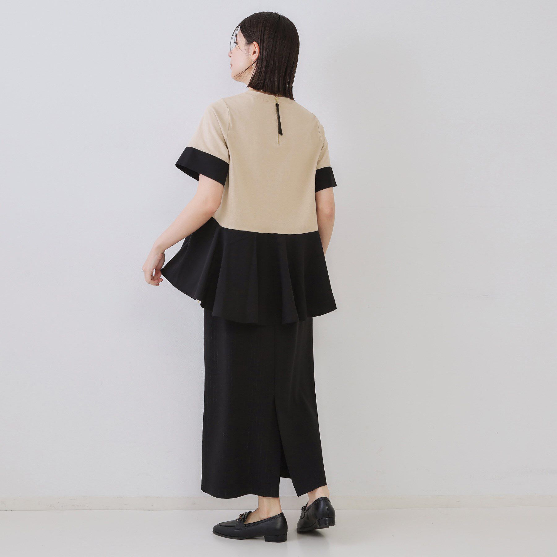 OPAQUE.CLIP「配色フハクドッキングペプラムトップス【洗濯機洗い可／抗ピル】」|Tシャツ・カットソー|